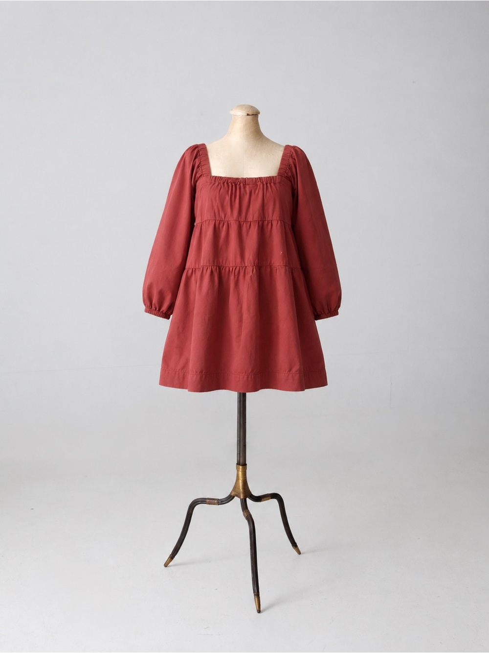 Free People Tiered Square-Neck Mini Dress in Rust